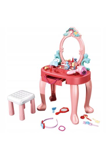 صورة طاولة تزيين الأميرة المحاكية  هي لعبة لعب أدوار مصممة تتكون من 31 قطعة مع الكرسي  للأطفال بعمر 3 سنوات فما فوق